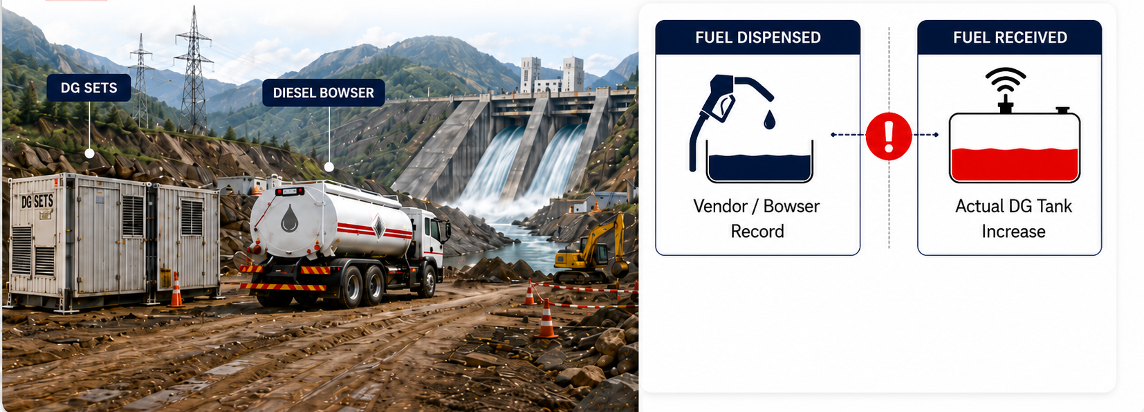 The Challenge — DG refuelling accountability gap at hydroelectric project site