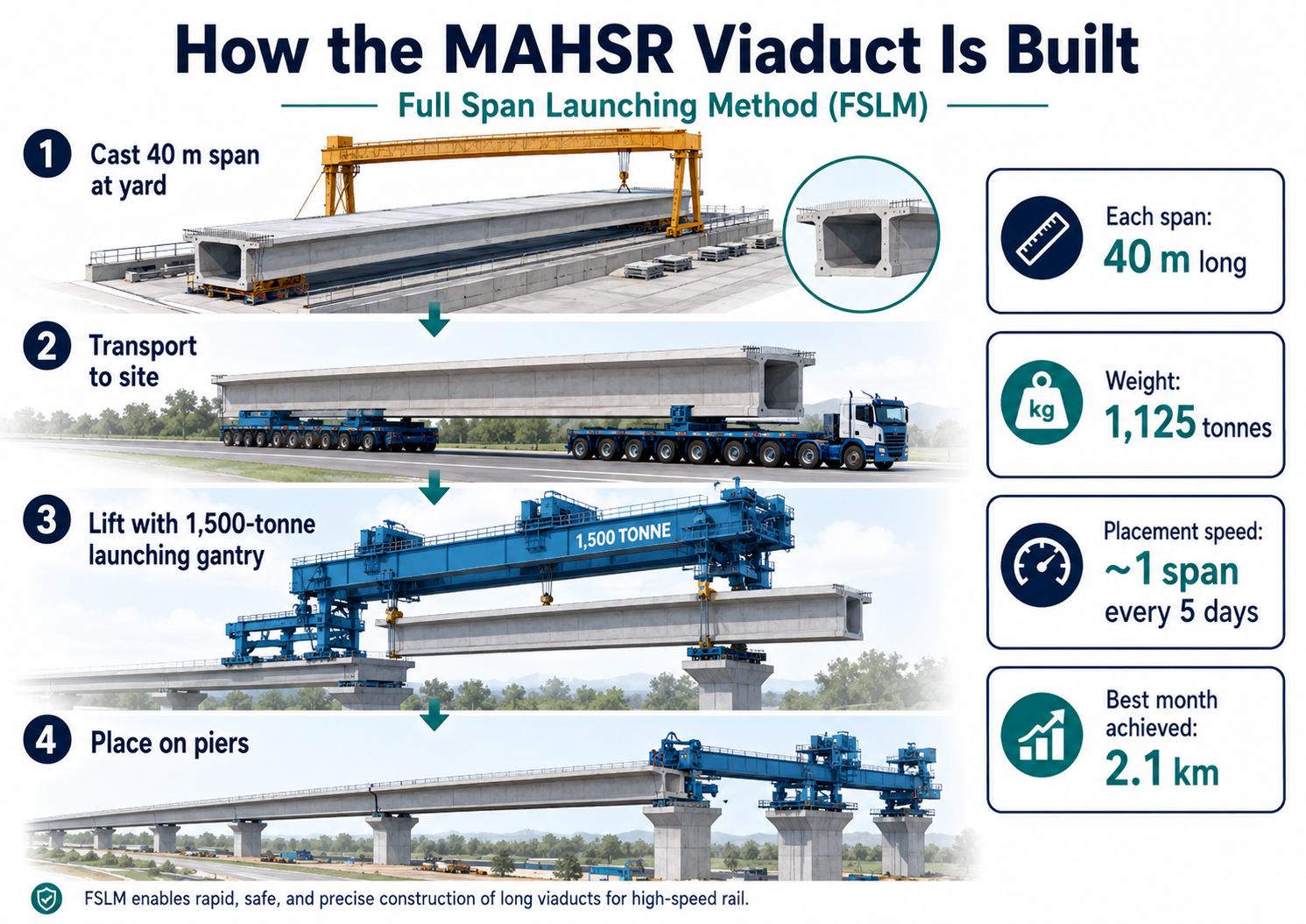 Full Span Launching Method (FSLM) used for viaduct construction on the MAHSR bullet train corridor