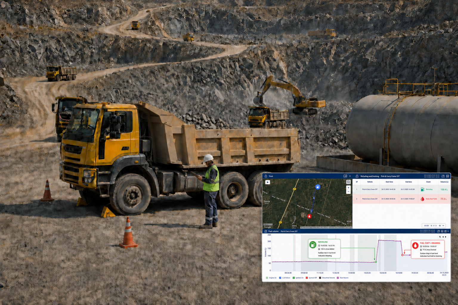 Mining fleet fuel and utilization reporting dashboard
