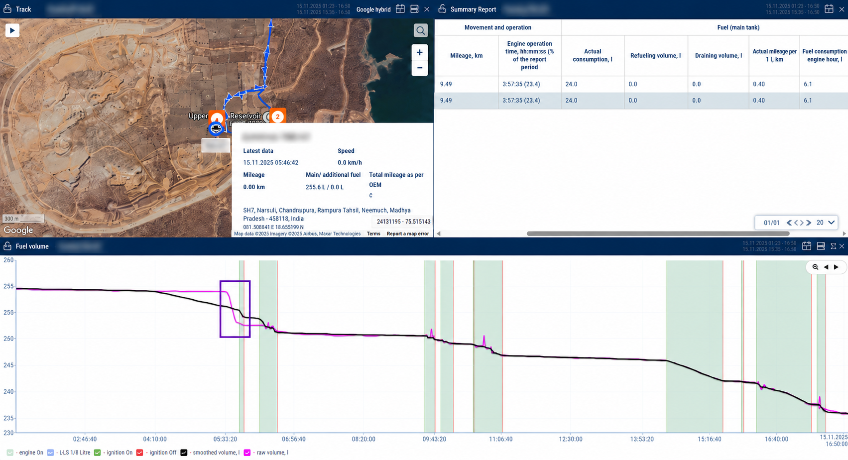 Aether portal screenshot showing manual draining fuel drop during an operating window