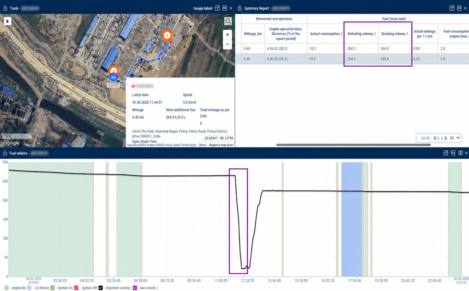 Aether portal screenshot showing a planned draining review window
