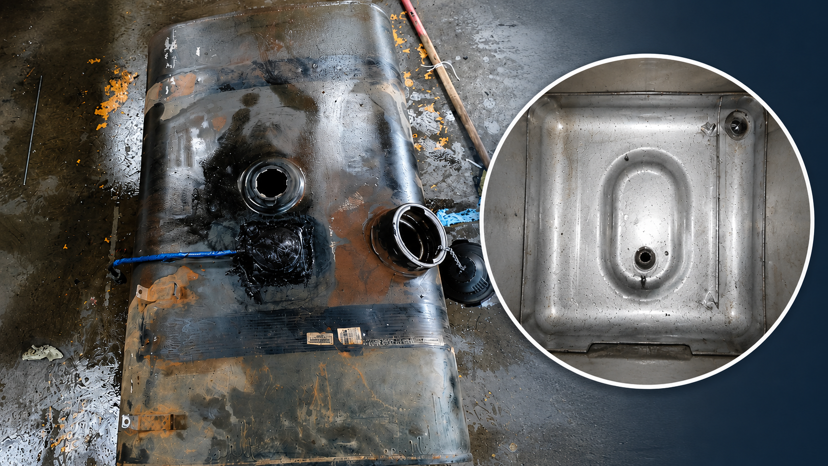 Fuel tank interior being cleaned before sensor installation
