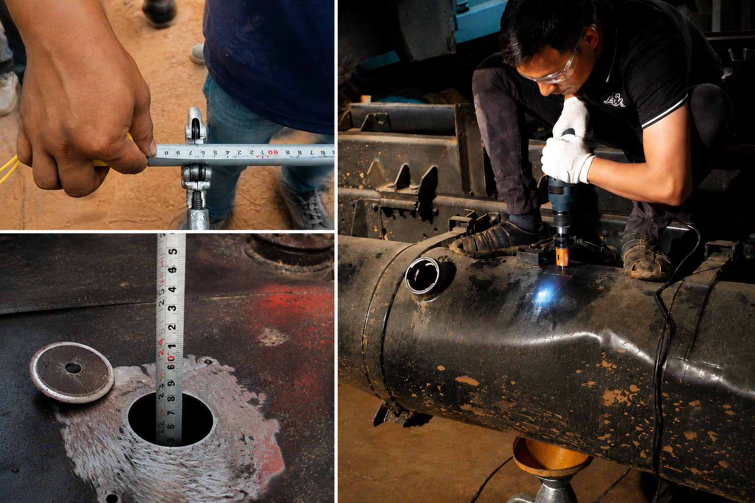 Measuring and drilling the fuel tank for LLS sensor mounting