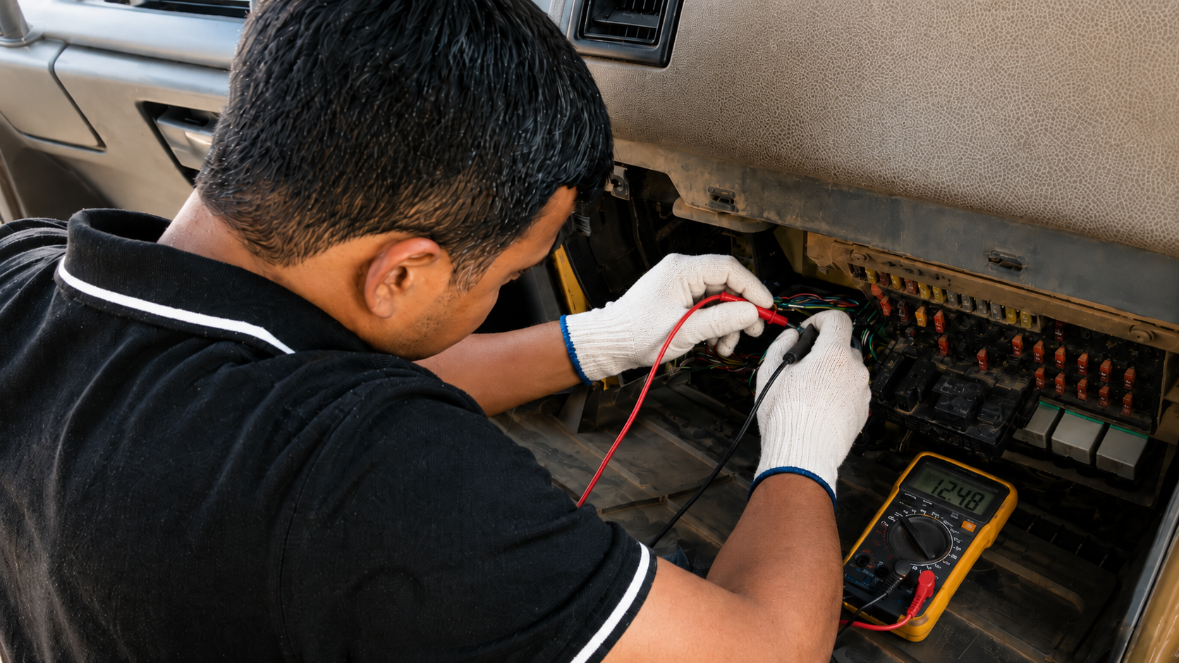Aether field engineer performing a scheduled maintenance and recalibration visit