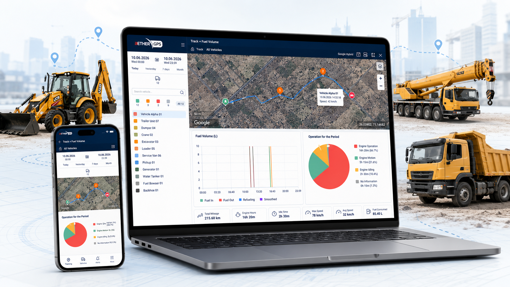 Aether GPS fleet tracking portal — live vehicle location map